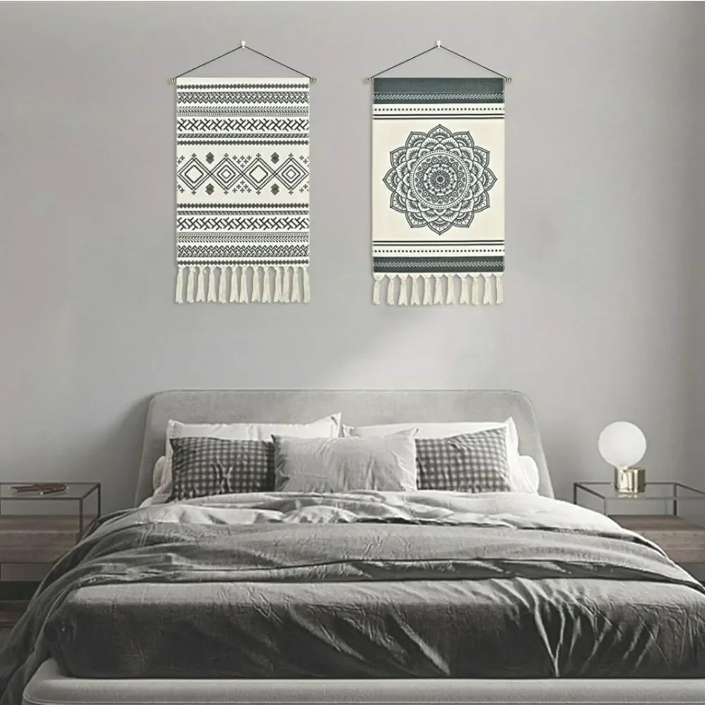 2 Pcs Macrame Woven Mandala tapestry